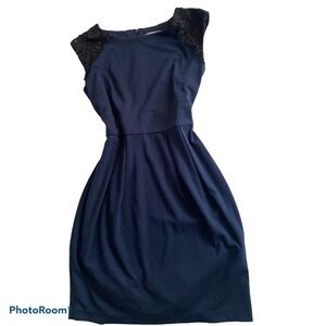 Laura Petites navy  lace mini midi sleeveless dress